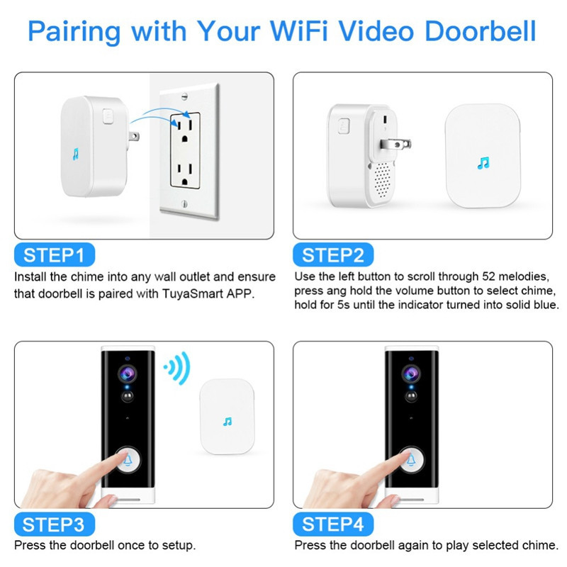 Wireless Tuya Smart Life WiFi Video Doorbell Waterproof Camera Night Vision APP Control Call Intercom Video-Eye Apartments Door Bell Ring support Alex