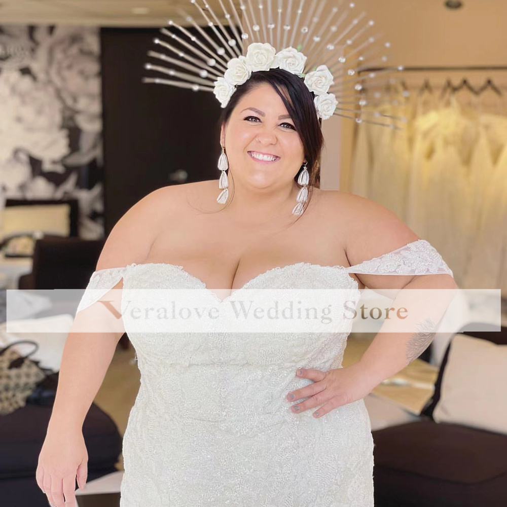 Plus Size Wedding Dress Mermaid Off Shoulder Country Garden Lace Bridal Party Dresses Women Wedding Gown