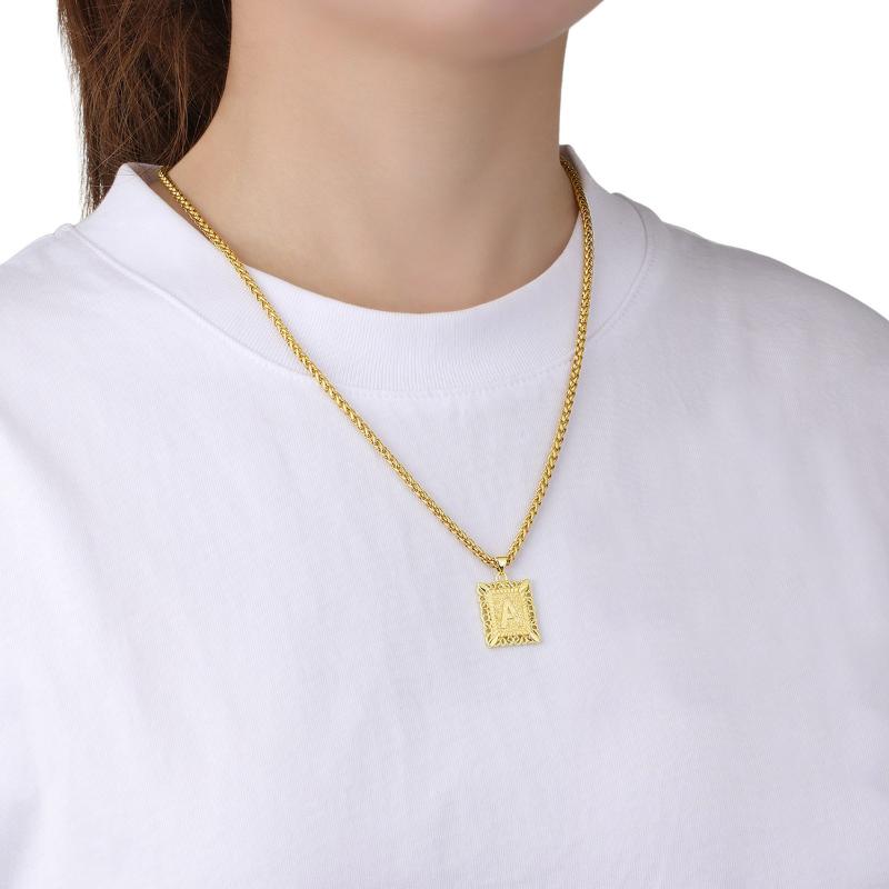 Pendant Necklaces Copper 26 Capital A-Z Letter Square Necklace For Women Men Gold Color Alphabet Initial Chain Name Jewelry Gift