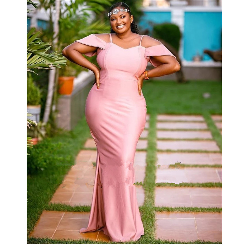 Formal Pink Mermaid Bridesmaid Dresses 2022 Long Off Shoulder Spaghetti Straps Wedding Party Dress V-neck Backless Prom Gowns
