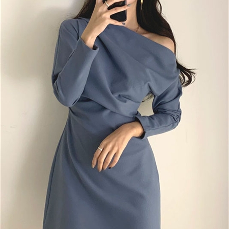 Korean Style Women Dress Solid Color Cotton Fashion Ladies Long Sleeve Summer and Spring Clothing 210615Z