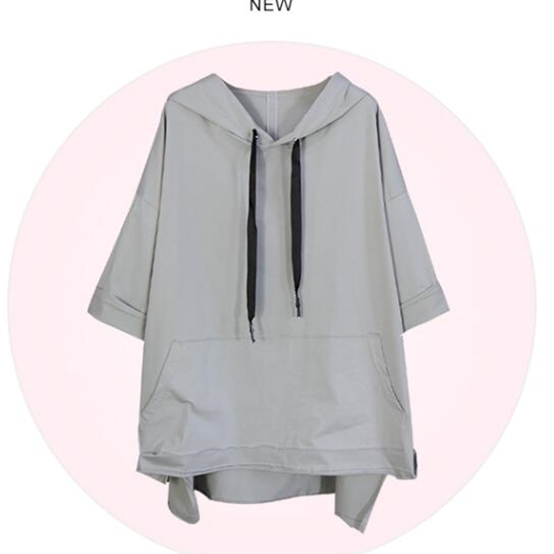 Women Spring Summer Tops 5XL Oversize Womens Clothing Relaxed Short Sleeve Girl Loose Long Cap Long Batwing Shirts Coat 201204