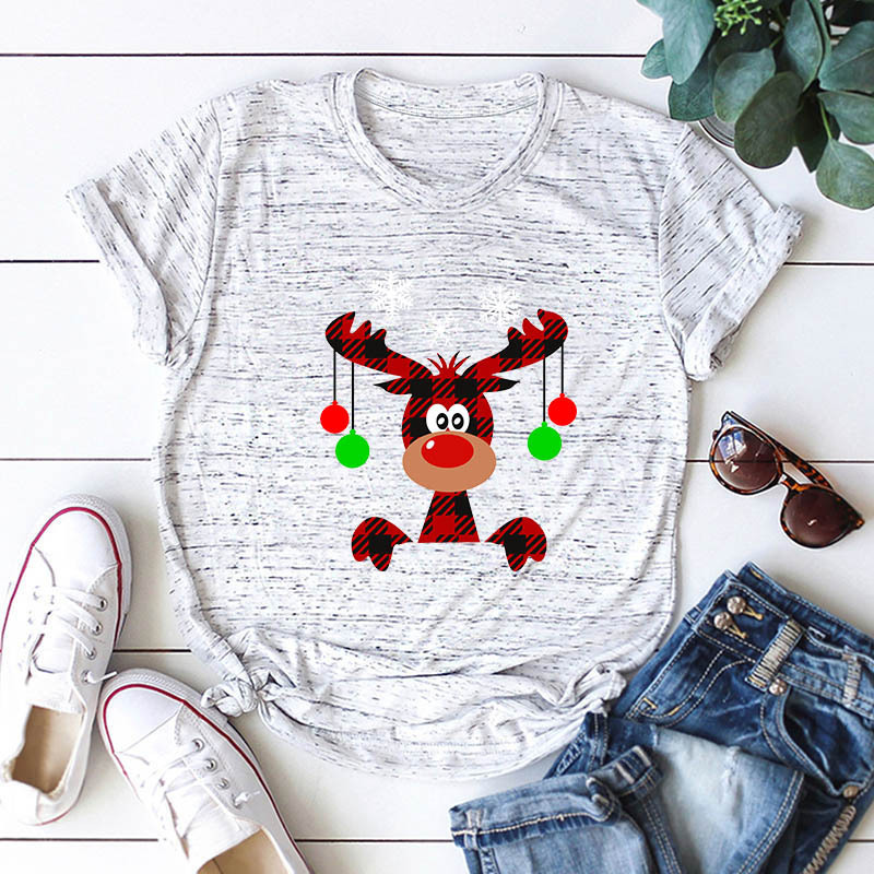 JCGO Women T Shirt Cotton Summer Plus Size 5XL Cartoon Christmas Deer Print Short Sleeve O-Neck Casual TShirts Tops Basic Tees 210306