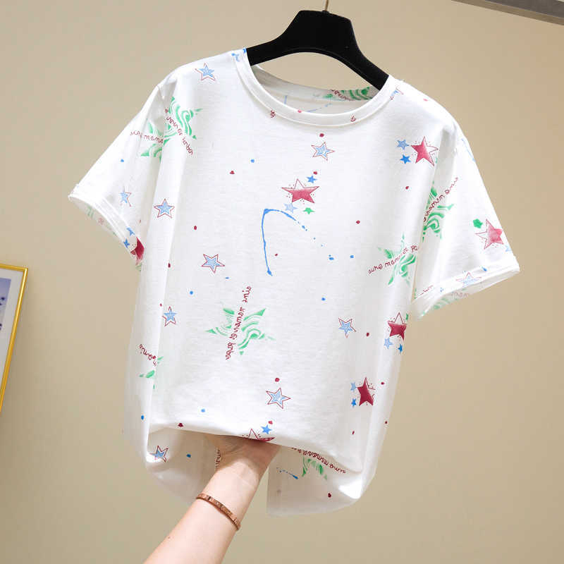 White T shirt Women Tops Summer Plus Size Fashion Korean Clothes Woman Tshirt Short Sleeve print Tee Shirt Femme 210604
White T shirt Women Tops Summer Plus Size Fashion Korean Clothes Woman Tshirt Short Sleeve print Tee Shirt Femme 210604