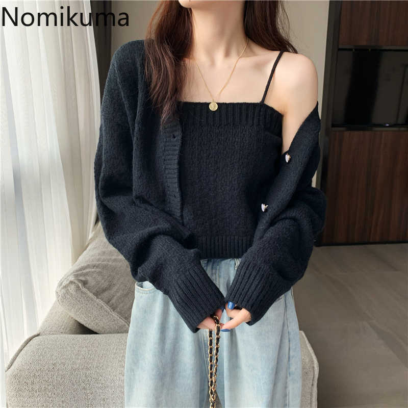 Nomikuma Knitted Cardigan Women Single Breasted Long Sleeve Knitwear Korean Chic All-match Short Sweater Female 3e038 210918