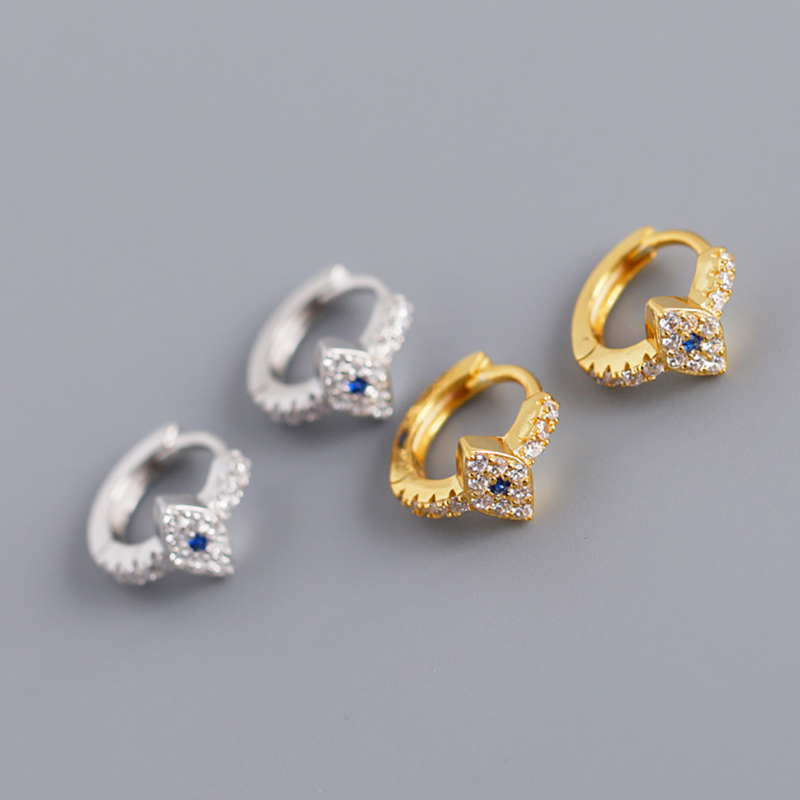 Authentic 925 Sterling Silver Mini Blue Zircon Evil Eyes Stud Earrings for Women Girls Fine Jewelry Gift Moda Bijoux