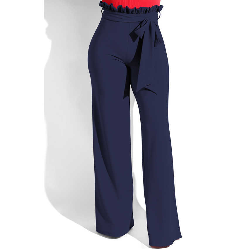 Plazson Autumn Winter Women Belted Palazzo Pants Loose Long Pant High Waist Wide Leg Trousers Streetwear Pantalones 211115