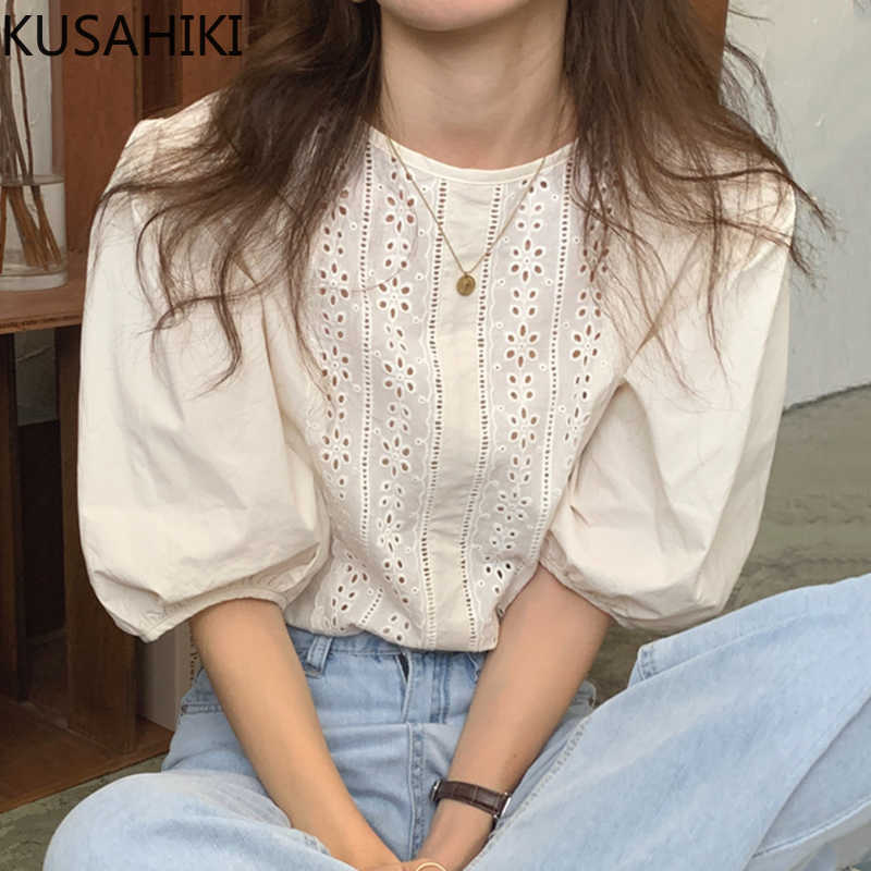 KUSAHIKI Blouses Women Causal Hook Hollow-out Shirts Sweet Puff Sleeve O-neck Tops Summer Blusas Feminimos 6J520 210602, Apricot
KUSAHIKI Blouses Women Causal Hook Hollow-out Shirts Sweet Puff Sleeve O-neck Tops Summer Blusas Feminimos 6J520 210602, Apricot