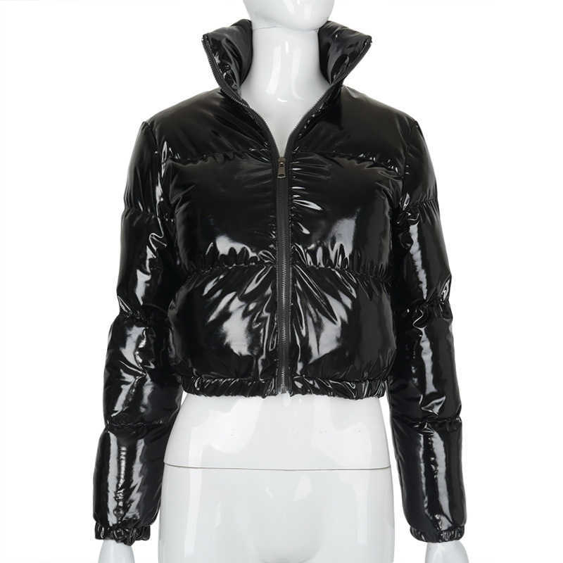 ZHYMIHRET Y2K Neon Color Women's Down Jacket Long Sleeve Parka Stand Collar Winter Warm Coat Mirror Smooth Zipper Overcoat 210819