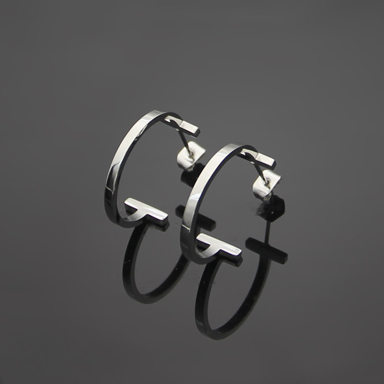 fashion Stainless Steel Double rose gold silver T Earrings Women's C Shape Earrings