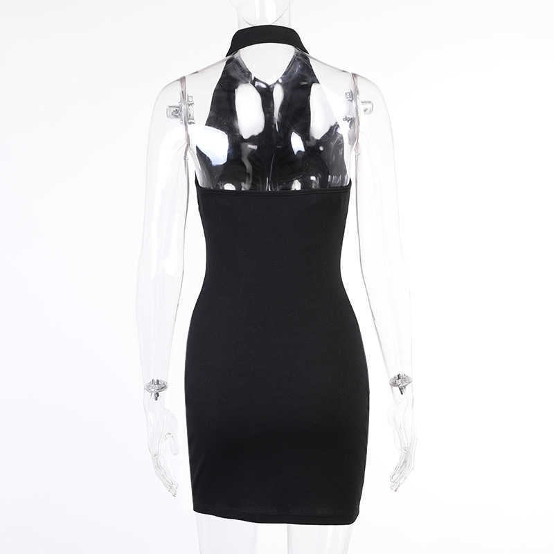 Colysmo Ribbed Knit Black Dress Backless Ruched Sleeveless Single Breasted Halter Women Sexy Casual Elegant Party Robe 210527