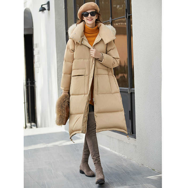 Minimalism Winter Fur Collar Down jacket Women Causal Thick Long Coat 11940550 210527