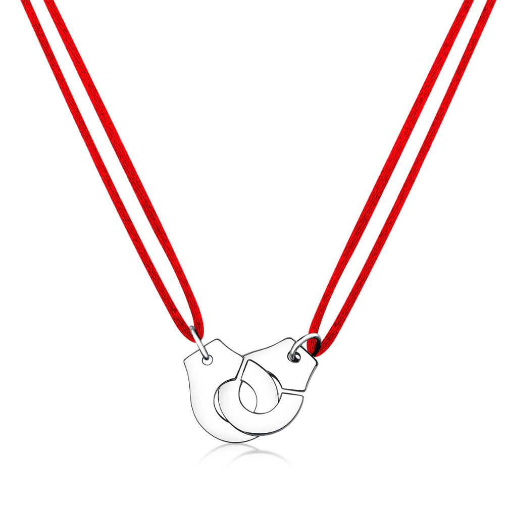100% 925 Sterling Silver Handcuff Necklace Les Menottes Pendant Necklace With Adjustable Rope For Men Women Cords Party Holiday Bijoux Collier