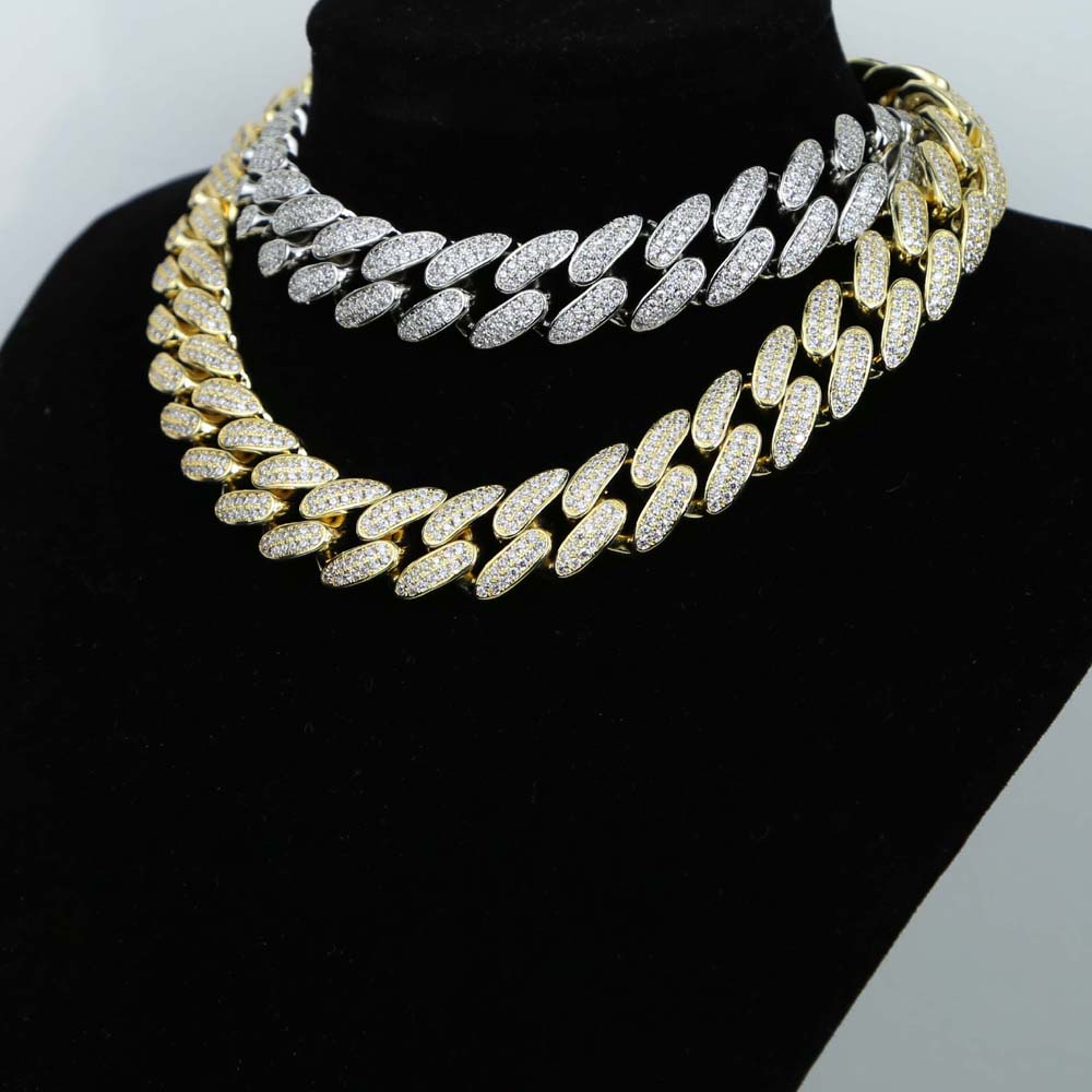 new gold Silver color 18mm big classic cuban link chain necklace Iced out bling 2 raw cz cuban link chain for men hiphop jewelry