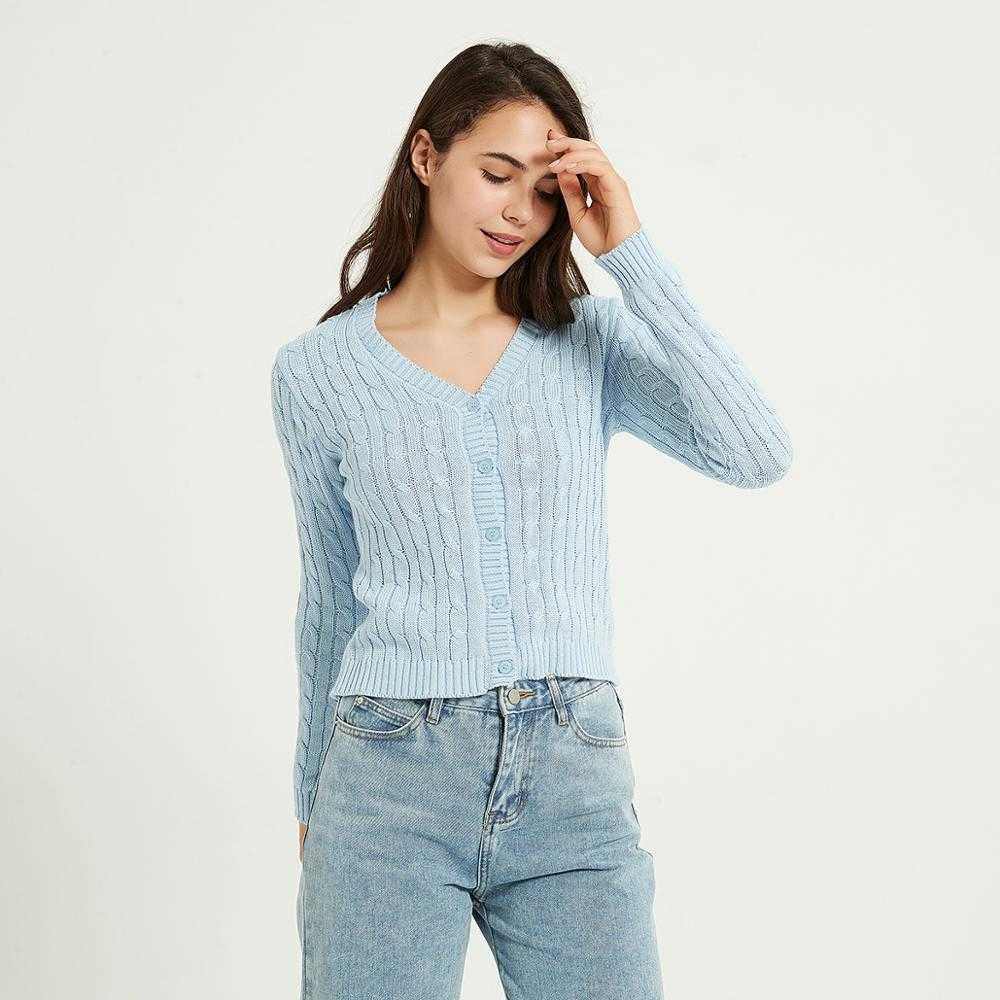 Wixra Women's Cardigan Sweater Autumn Basic Casual V-Neck Solid Long Sleeve Female Tops 210914