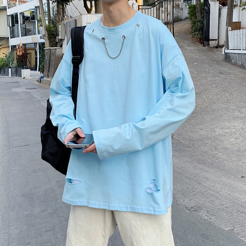 2021 New Spring Cotton Ripped T-shirt Men's Fashion Casual Chain t Shirt Men Streetwear Korean Loose Hip-hop Long-sleeved Tshirt Mens Sgii, White
2021 New Spring Cotton Ripped T-shirt Men's Fashion Casual Chain t Shirt Men Streetwear Korean Loose Hip-hop Long-sleeved Tshirt Mens Sgii, White