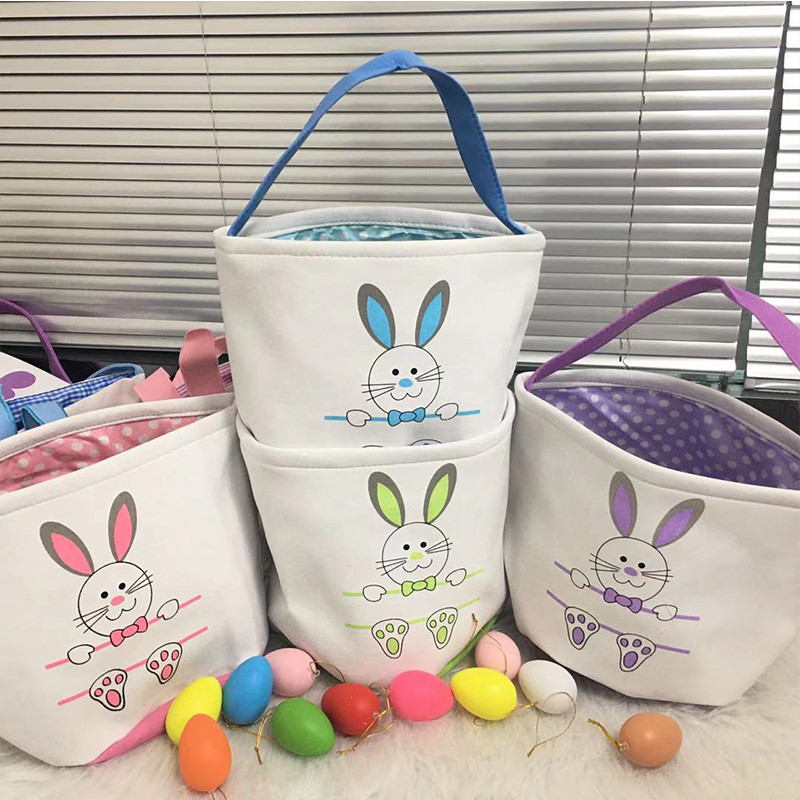 Party Easter Egg Storage Basket Canvas Bunny Ear Bucket Creative Gift Bag With Rabbit Tail Decoration 8 Styles Free shipping