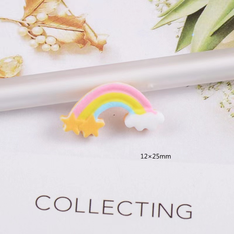 50Pcs/lots Cute Unicorn Components Crafts Rainbow Cartoon Flatback Planar Resin Bow Materials DIY Arts Crafts Sticker Accessories Mixed