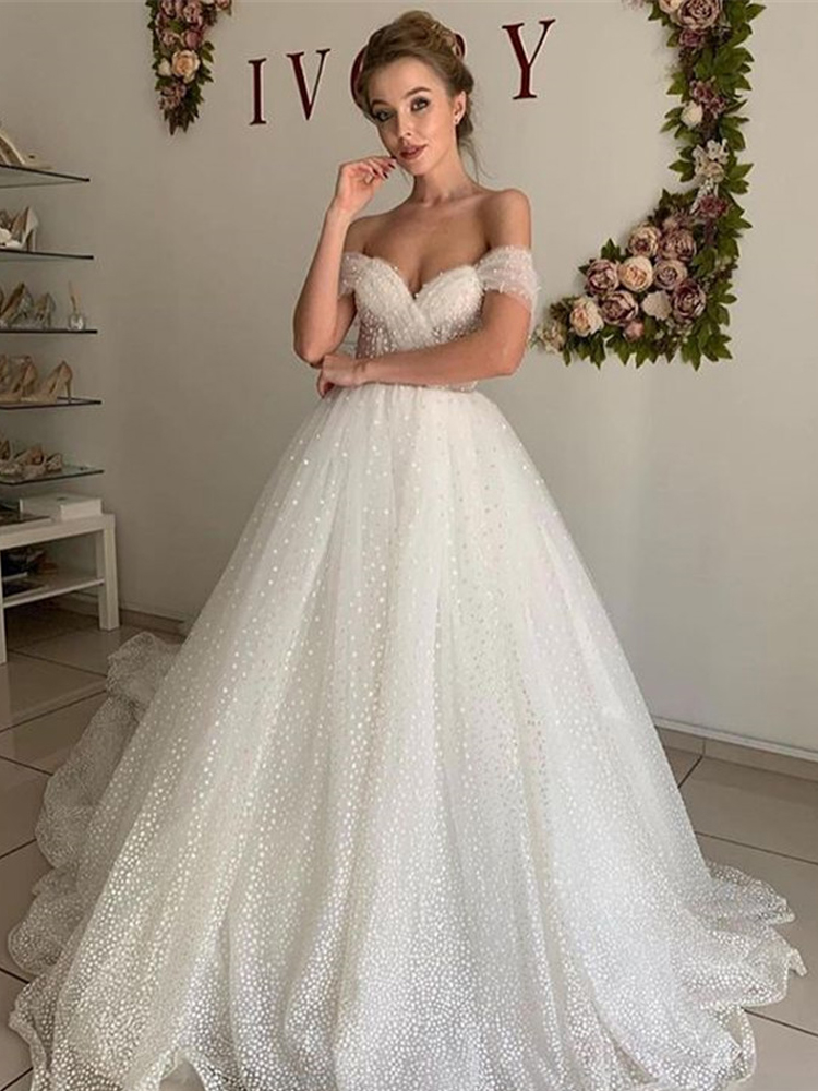 Glitter Tulle Dotted A Line Princess Wedding Dress Off Shoulder Sweep Train Bride Dresses 2021 Elegant Long Plus Size Bridal Gowns US2 US26W, Fuchsia
Glitter Tulle Dotted A Line Princess Wedding Dress Off Shoulder Sweep Train Bride Dresses 2021 Elegant Long Plus Size Bridal Gowns US2 US26W, Fuchsia