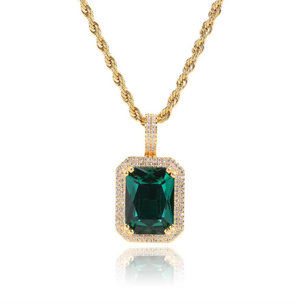 Colorful Square Gemstone Pendants TopBling Full Cubic Zirconia Choker Chain Necklaces for Women Men Hip Hop Jewelry