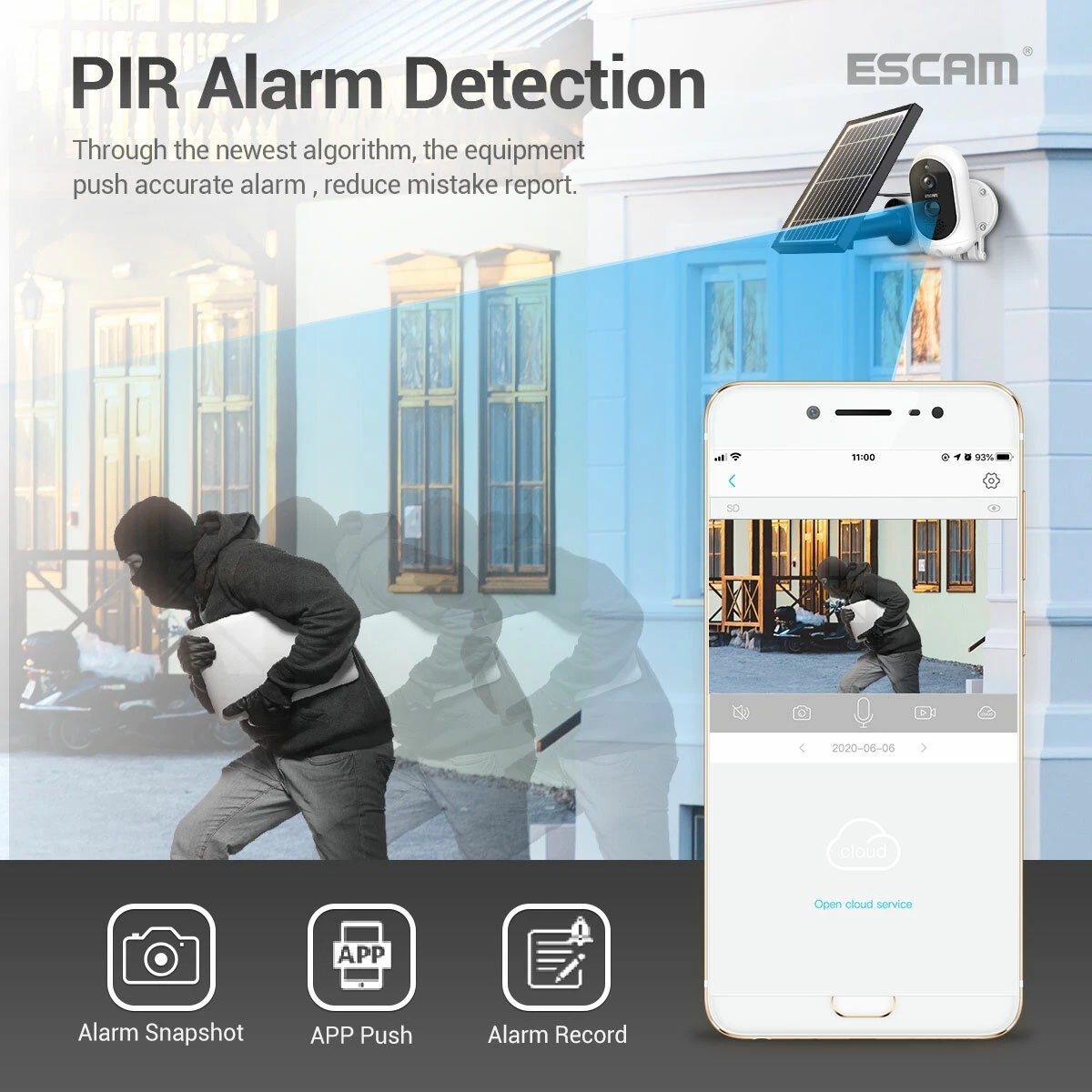 ESCAM G12 1080P Full HD Outdoor Waterproof Camera H.264 Rechargeable Battery Solar Panel Night Vision PIR Alarm WiFi Camera