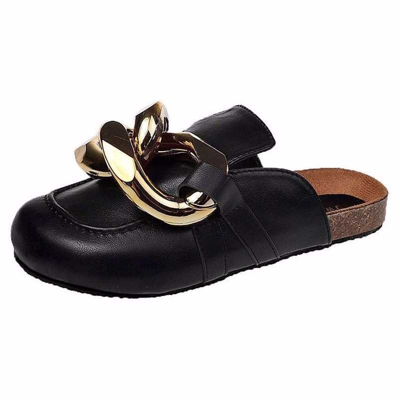 Baotou Half Slippers Female Spring Outer Wear Fashionable Metal Chain 210611, Black
Baotou Half Slippers Female Spring Outer Wear Fashionable Metal Chain 210611, Black