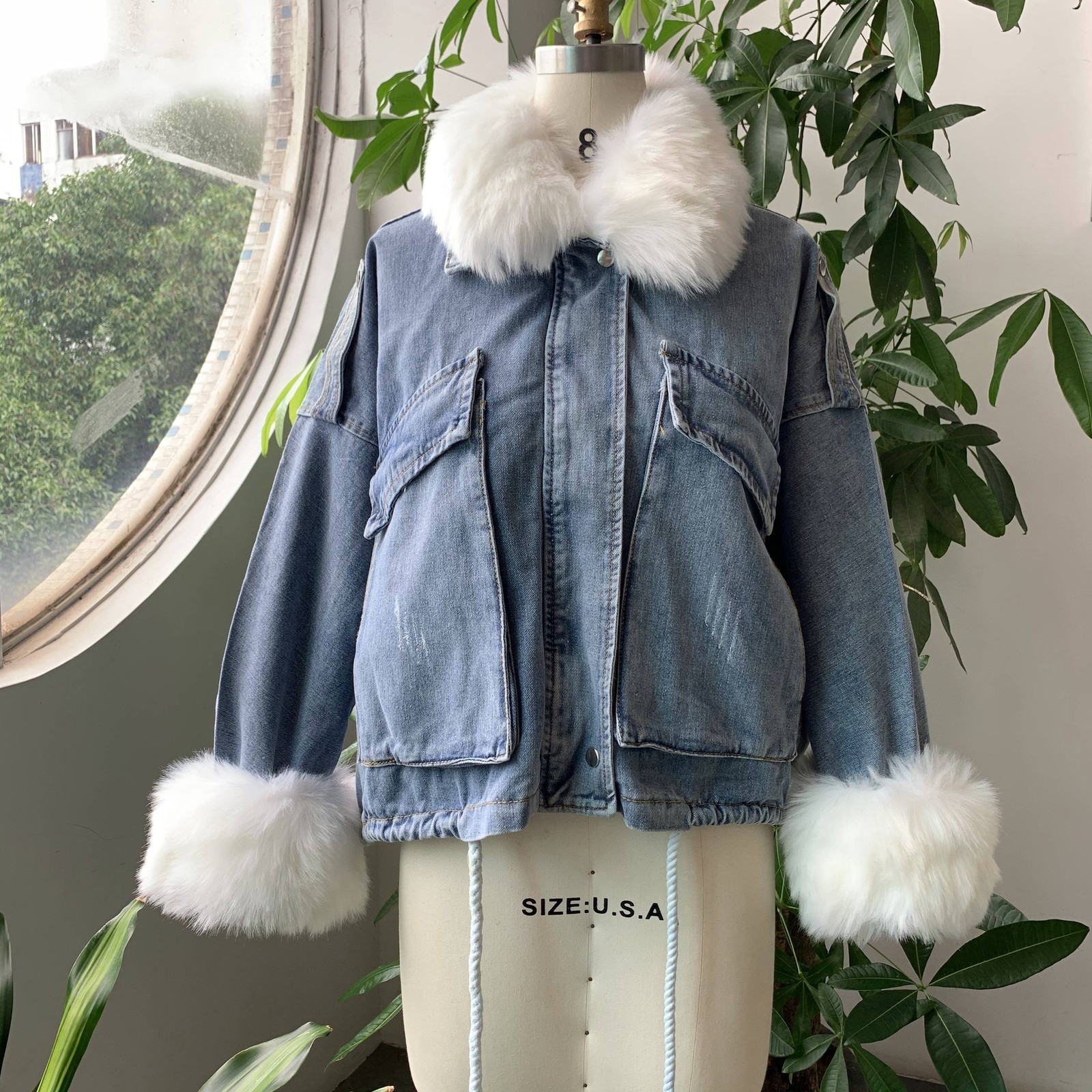 Denim Jacket Women - Stylish Casual Long Sleeve Short Thick Coat, Elegant Winter Outwear For Office Ladies B2