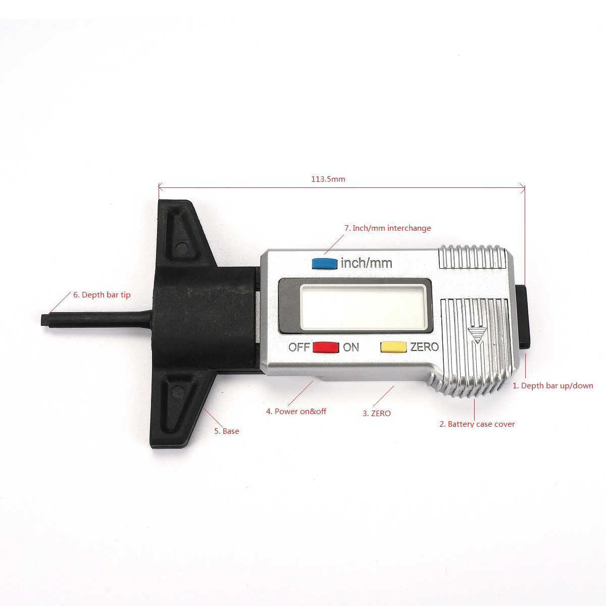 Mini LCD Car New Display Tread Depth Gauge 0-25.4mm ABS Digital Vernier Caliper mm/inch switch automatic shut off