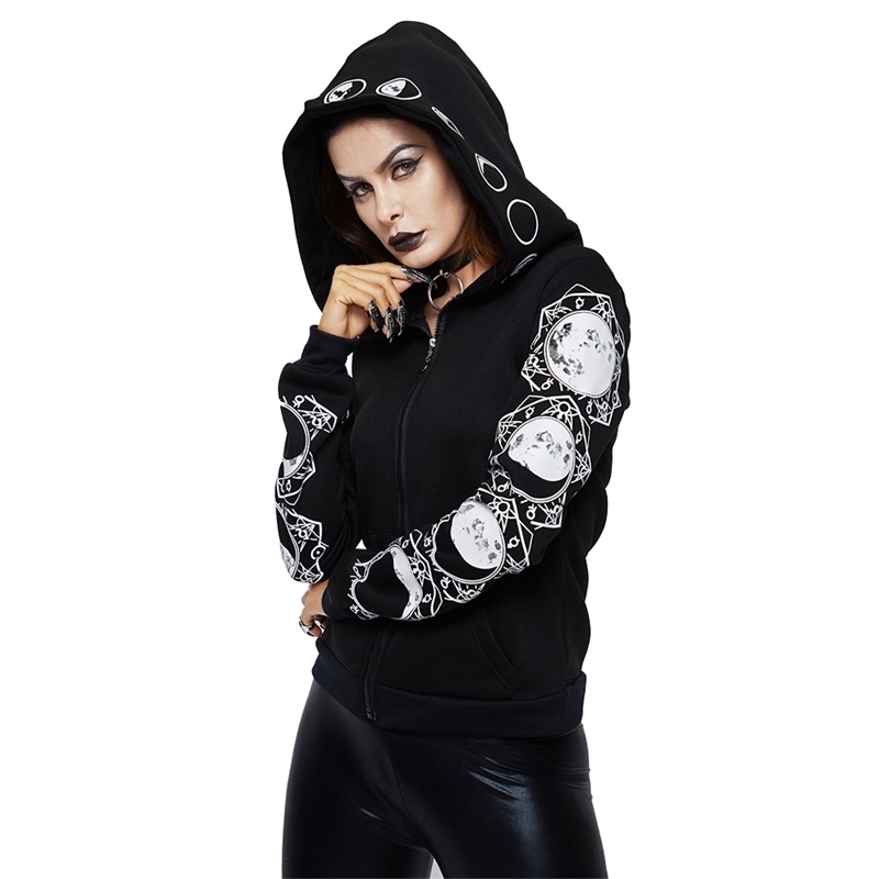 New Gothic Women Hoodie Casual Long Sleeve Hooded zip-up Sweatshirts Hooded Female Jumper Fashion Women Tracksuits Hoodie 201109