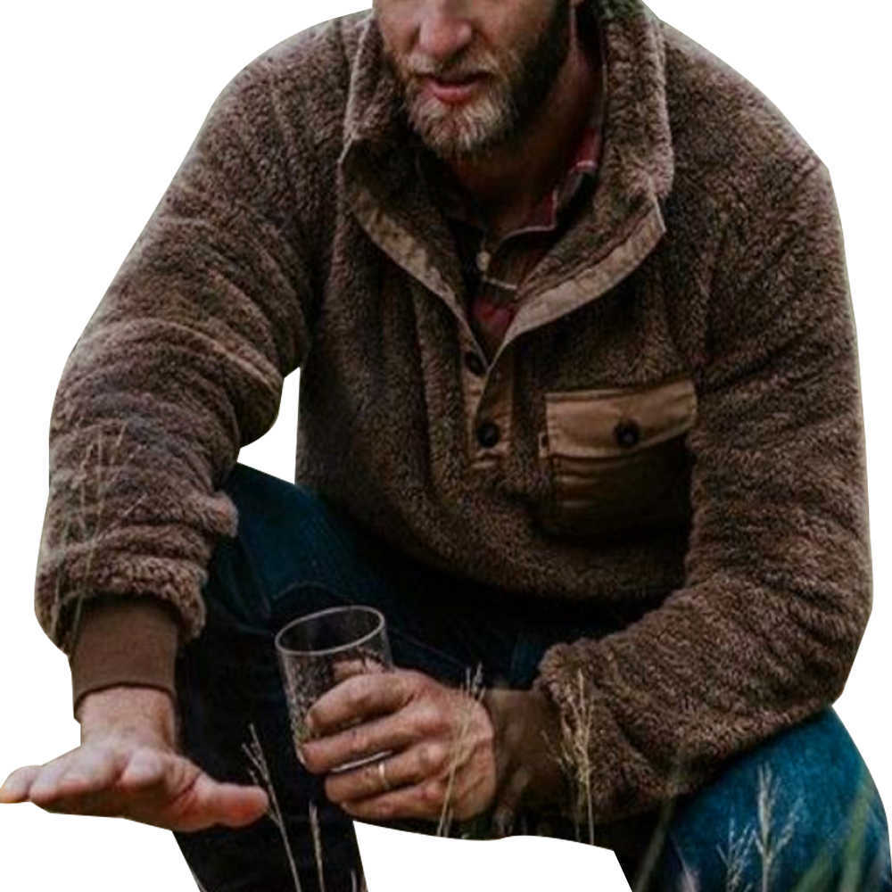 Mens Pullover Jacket Winter Casual Solid Jumper Coats Clothes Thicken Warm Sweatshirts Pocket Button Long Sleeve Knitted Sweater 211018