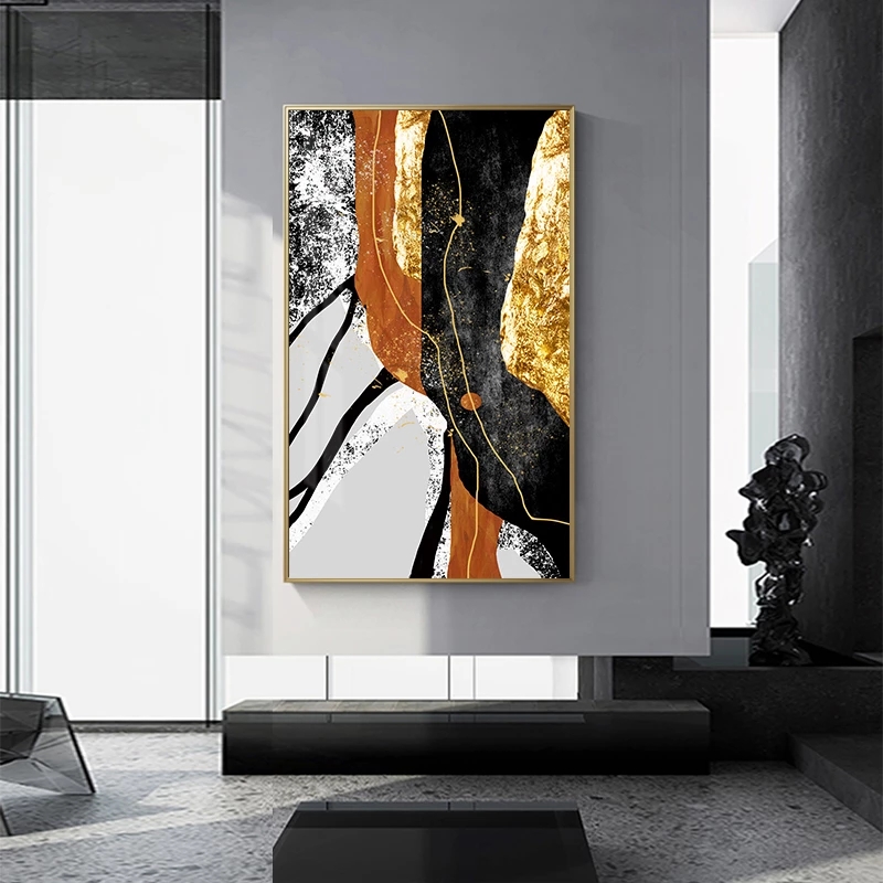 Golden Black Lines Poster Print Modern Abstract Yellow Blue Canvas Painting Nordic Red Fashion Wall Art Decor Picture Home Decor