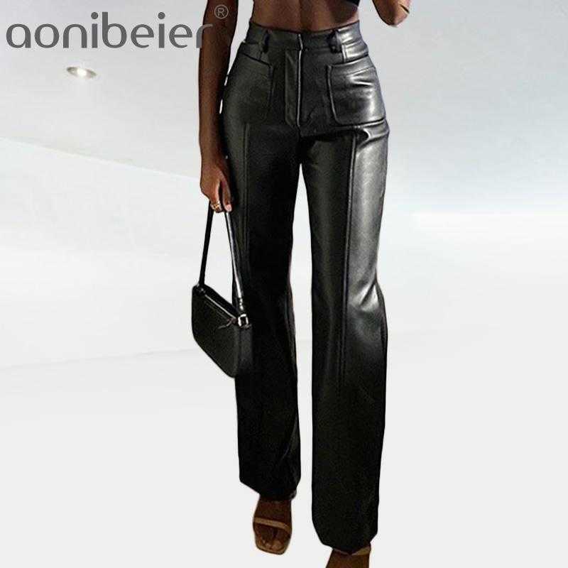 Women Faux Leather Pant Pockets Straight Trousers Autumn Elegant High Waist Office Lady Slim Vintage Leisure Pants 210604, Black
Women Faux Leather Pant Pockets Straight Trousers Autumn Elegant High Waist Office Lady Slim Vintage Leisure Pants 210604, Black