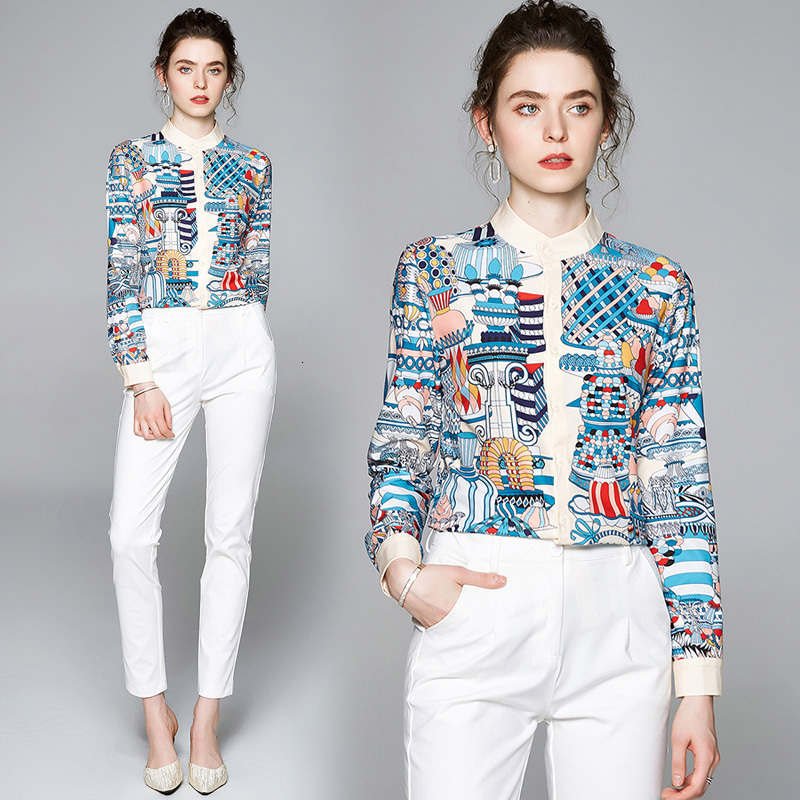 2021 New Women's Spring Summer Cartoon Printting Blouses Long Sleeve Shirts Top Female Slim Stand Single-breasted Blusa Feminina Rdce ECFQ, As picture
2021 New Women's Spring Summer Cartoon Printting Blouses Long Sleeve Shirts Top Female Slim Stand Single-breasted Blusa Feminina Rdce ECFQ, As picture