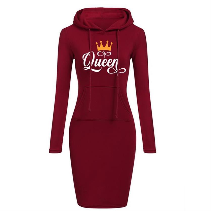 Contrast Hooded Hoodies For Women Queen Letters Print Sweatshirts Kawaii Hoodies Women Tops 201102