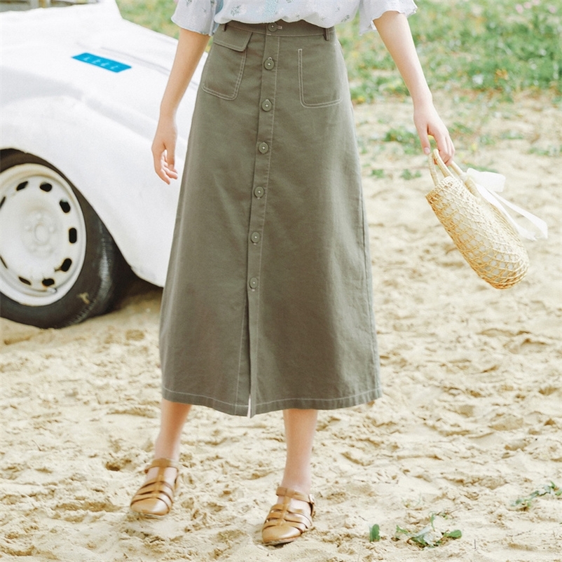 INMAN Summer Cotton and Linen Commuting Concise Style A-line Retro Skirt 210311