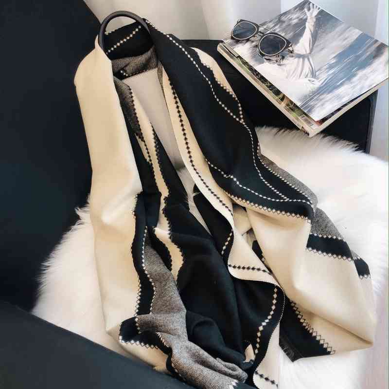 Hat Scarf Glove Setautumn and Winter Double Side Cashmere Thermal Shawl Women's V-pattern Jacquard Korean Versatile
