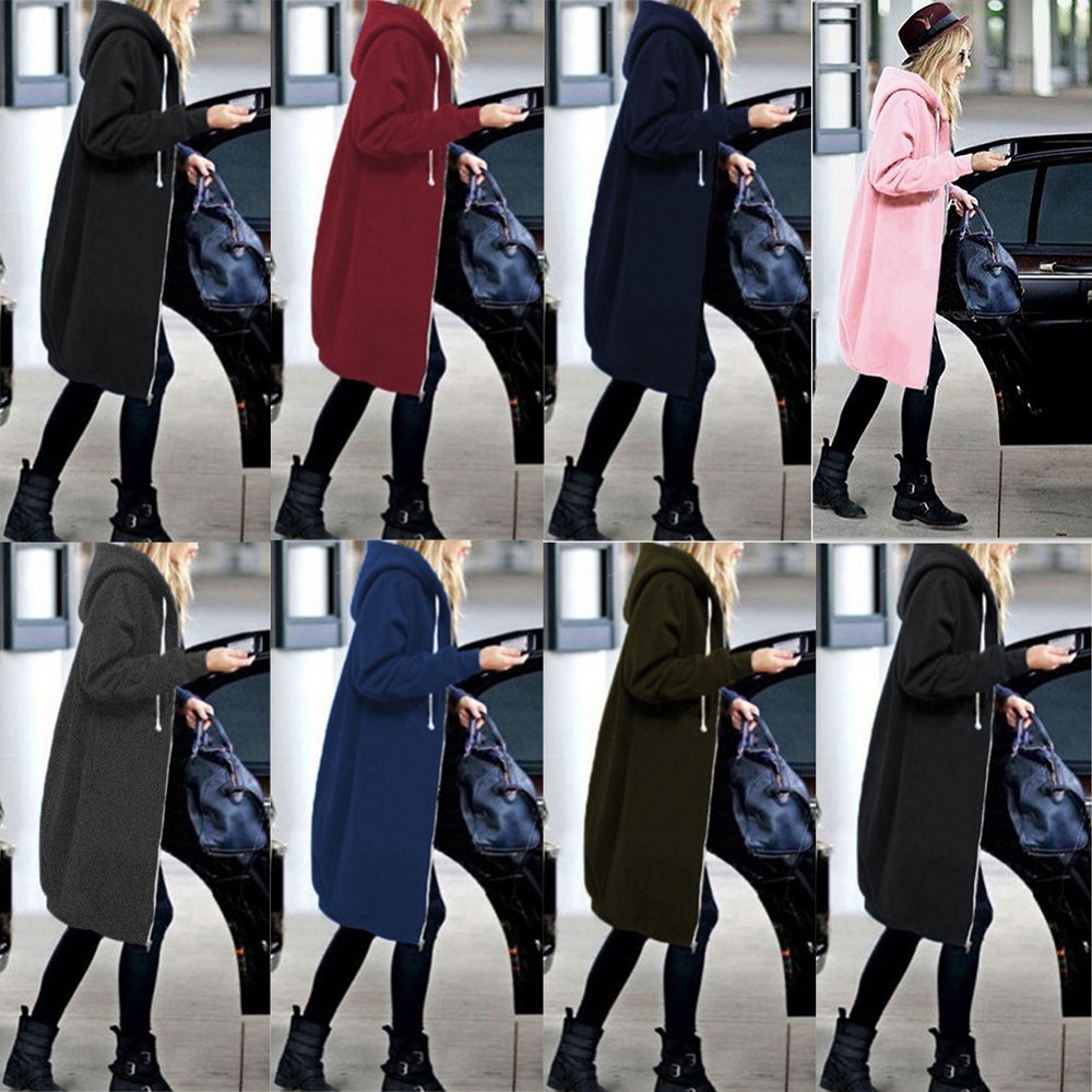 Plus Size Oversized Hoodies Sweatshirt Zipper Hoodies Women Long Jacket Coat Pockets Zip Up Outerwear Hoodies Drop shipping 201102