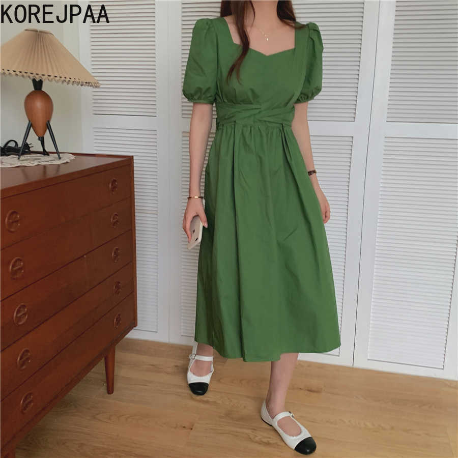 Korejpaa Women Dress Summer Korean Chic Ladies Retro Square Neck Clavicle Cross-Tie Butterfly Tunic Puff Sleeve Vestidos 210526, Green
Korejpaa Women Dress Summer Korean Chic Ladies Retro Square Neck Clavicle Cross-Tie Butterfly Tunic Puff Sleeve Vestidos 210526, Green