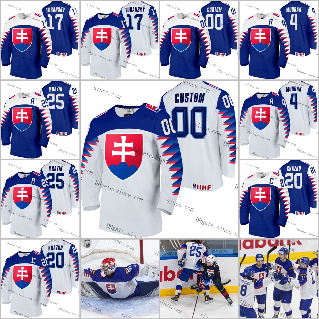 "Customize" Slovakia Blue 2021 IIHF World Championship Home Away Jerseys Knazko David Mudrak Michal Mrazik Petrovicky Any Name Number, Black;red
"Customize" Slovakia Blue 2021 IIHF World Championship Home Away Jerseys Knazko David Mudrak Michal Mrazik Petrovicky Any Name Number, Black;red