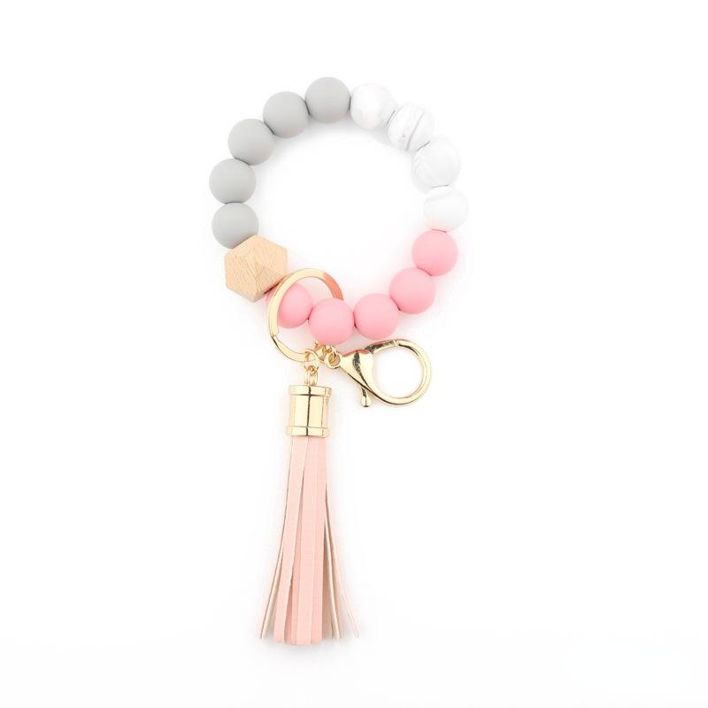 Fashion Silicone Bead Bracelets Beech Tassel Key Chain Pendant Leather Bracelet Womens Jewelry 14 Style sxjun12