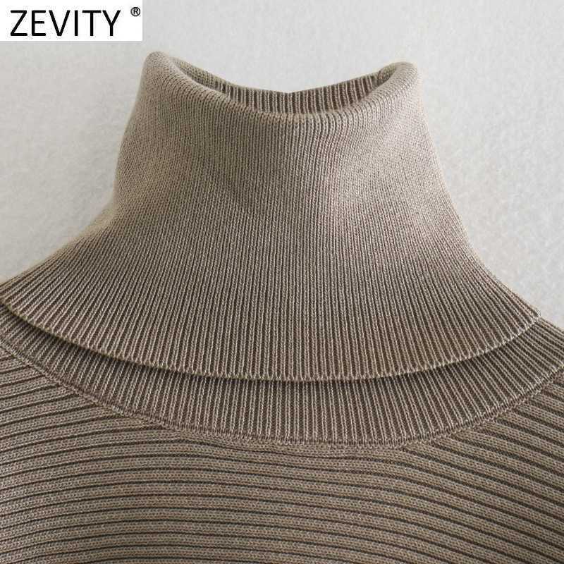 Zevity Women High Street Turtleneck Collar Solid Loose Knitting Sweater Female Long Sleeve Chic Pullovers Autumn Wrap Tops S484 210603