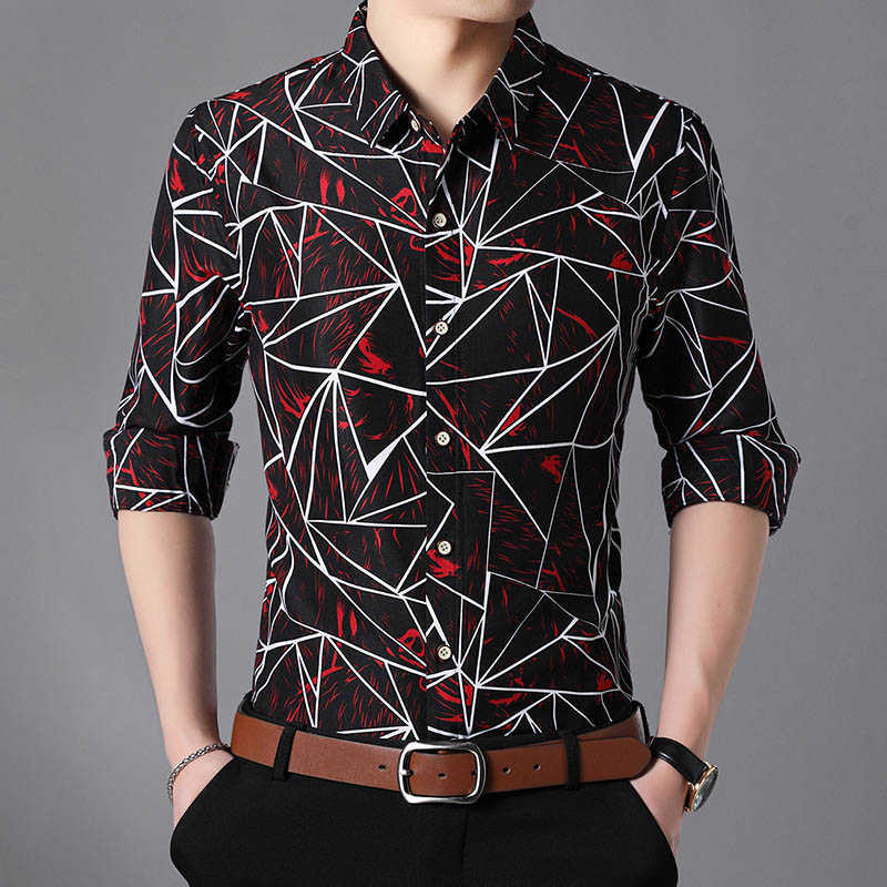 Plus Size 5XL 6XL 7XL Spring Autumn Men's Shirts Personality Printed Cotton Long Sleeve Shirt 210528