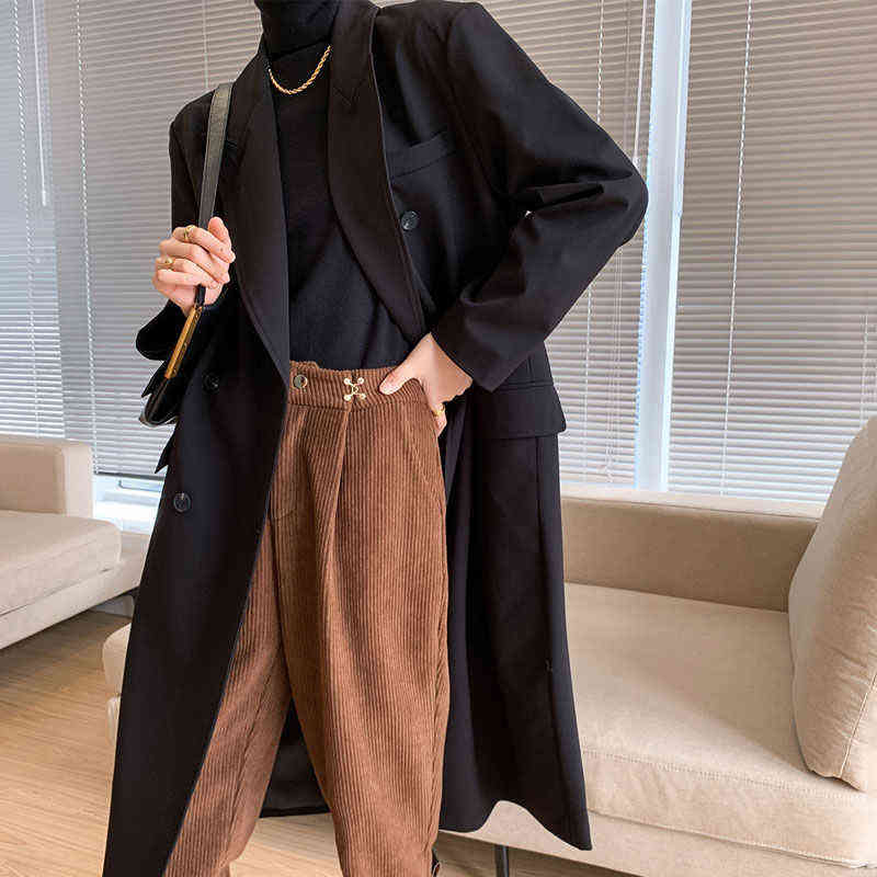 Corduroy wide-leg pants women autumn and winter high waist drape loose white velvet straight thin corduroy 211115