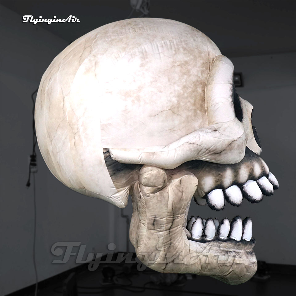 Halloween Decorative Hanging Inflatable Skull Balloon Full Printing Devil Head Bone Model Lighting Air Blown Cranium With LED Light For Carnival Night