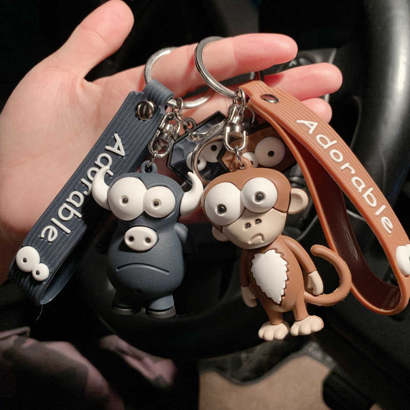Key Rings Fun ugly big eyed elephant cute cartoon epoxy resin ox eye car keychain ring seat bag pendant jewelry pavilion G230526