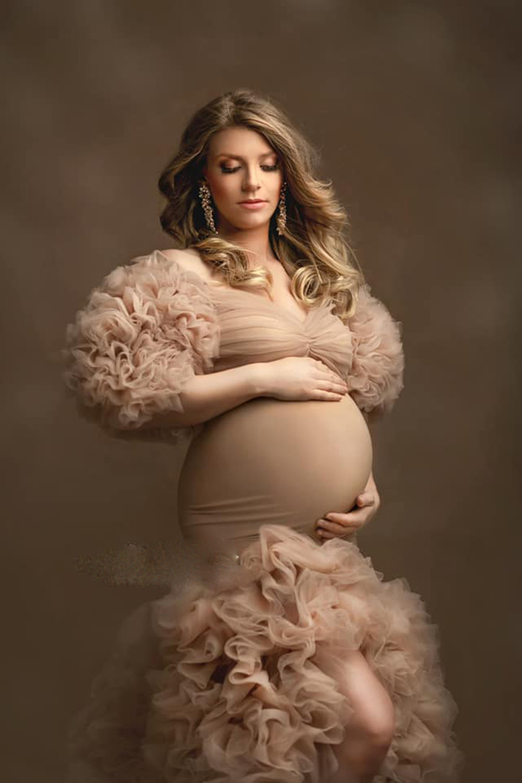 Gorgeous Trumpet Maternity Evening Dresses Ruffles Tulle Half Sleeves Mermaid Long Women Dress Photography Robes Baby Shower Gowns