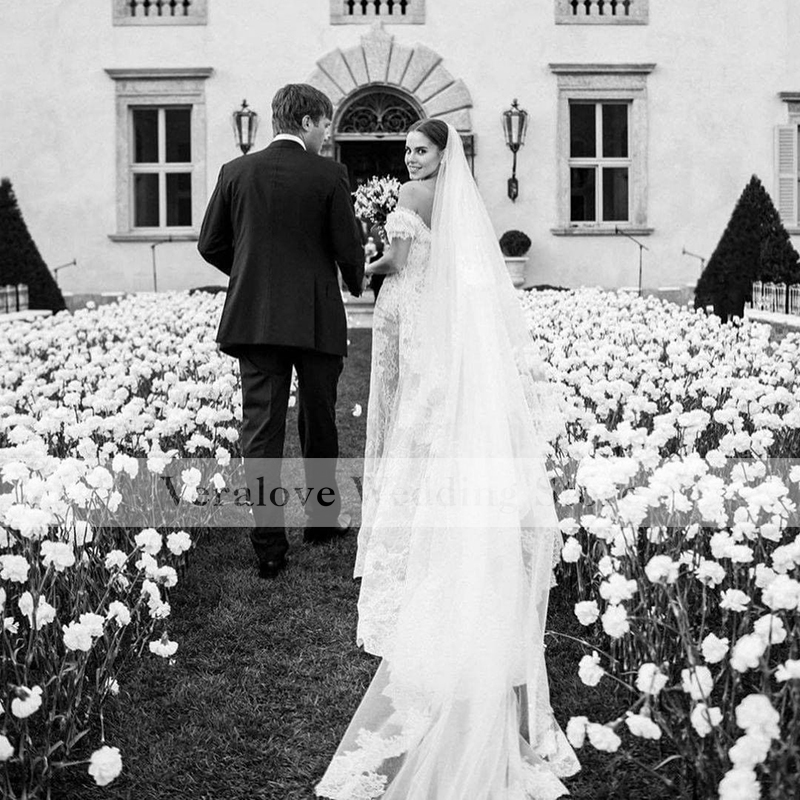 Country Garden Mermaid Wedding Dress 2022 Off Shoulder vestido de noiva Plus Size Lace Sweep Train Bride Dress