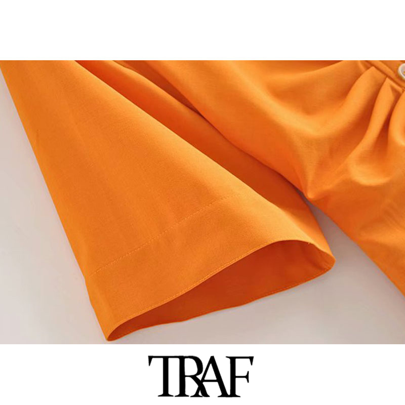 TRAF Women Chic Fashion Button-up Draped Midi Shirt Dress Vintage Short Sleeve Side Zipper Female Dresses Vestidos 210309