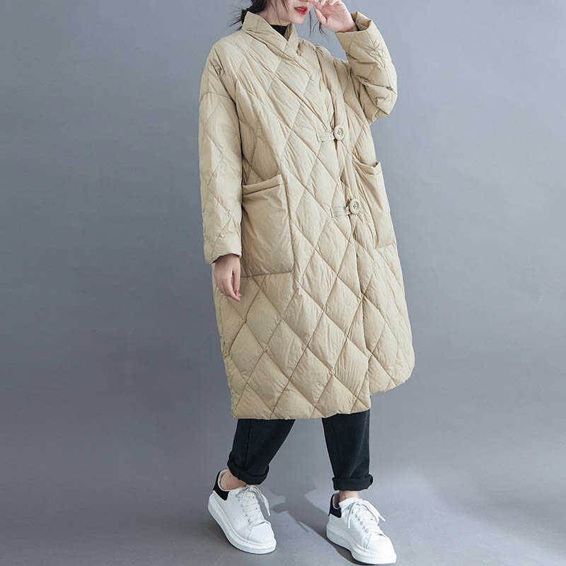 Autumn Winter Women Long Jacket Large Size Quilted Warm Lady Lightweight Coat Oversize Puffer Parkas Wadded Down Jacket 210819