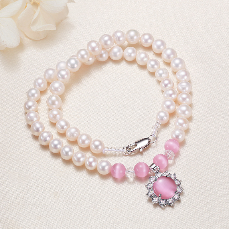 Classic Design 8MM White Fresh Water Pearl Necklace Heart Gemstone Jewelry for Women Gift